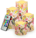 Hummingbird Battery Operated Candles Set of 4 Flickering Flameless Candles with Remote and Timer Color Changing LED Electric Pillar Candles for Home Farmhouse Living Room Decor by Uorisanigo