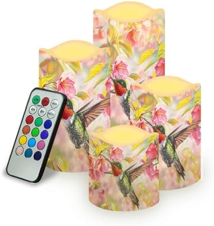 Hummingbird Battery Operated Candles Set of 4 Flickering Flameless Candles with Remote and Timer Color Changing LED Electric Pillar Candles for Home Farmhouse Living Room Decor by Uorisanigo