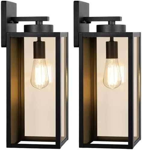BesLowe 15’’ Large Outdoor Wall Lights, Modern Black Exterior Wall Lanterns by BringYourBrightFuture