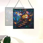 Gnome Reading in Treehouse Stained Glass Suncatcher – Square Hanging Window Panel for Home or Greenhouse – Whimsical Glass Art Gift for Garden Lovers, Christmas, Halloween, Father Days Nmi7V5 - Image 4