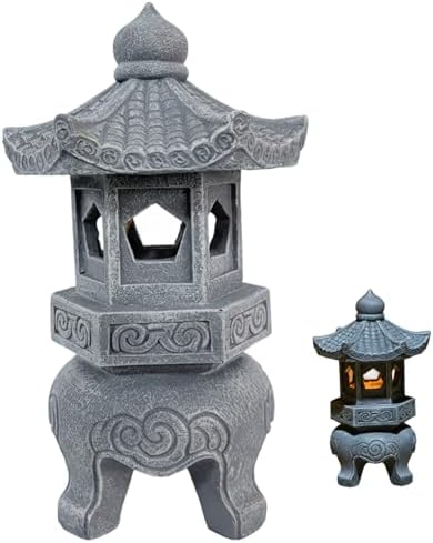Pagoda Garden Statue, Resin Solar Japanese Pagoda Lantern, Decorative Zen Garden Landscape for Yard Patio Lawn, Style 3 by Unknown