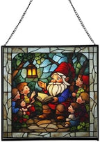 Gnome Storyteller Stained Glass Suncatcher – Square Hanging Window Panel for Home, Garden, Nursery, Halloween, Christmas, Memorial Day – Whimsical Glass Art Gift for Gnome Lovers 6ue5qx by Custom