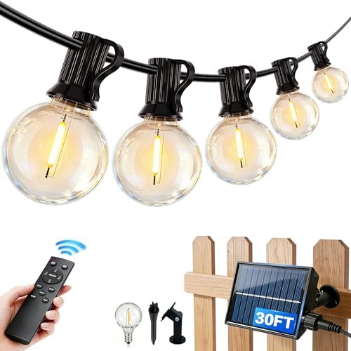 30FT Solar String Lights Outdoor, G40 LED Waterproof with Remote by Xylenthia