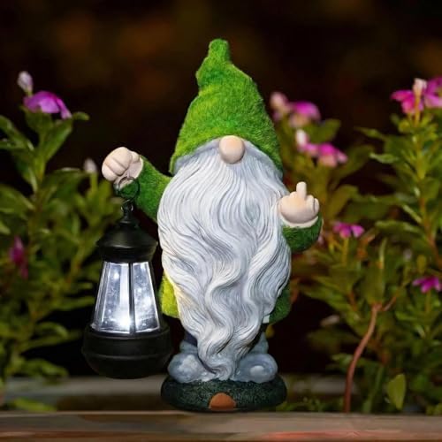 Garden Gnome 11.8 in, Funny Gnomes with Solar Lantern for Patio Decor Yard Christmas Fairy Garden Gift, Garden Statues Outdoor Clearance by HOME