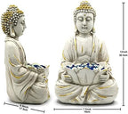 Goodeco Meditating Buddha Statue Sculpture - Outdoor Sitting Sculpture Decoration, Marble Finish with Lotus and Magical Glow in The Dark Pebbles and Glass Stones,Gift idea,White Color (12 inch) - Image 3
