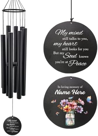 Sympathy Wind Chimes, Personalized Name Sympathy Gifts, Colorful Flower Butterfly Memorial Wind Chime for Loss of Loved Dad/Mom, Black Wind Chimes for Condolences by ExtrabilyOfficial