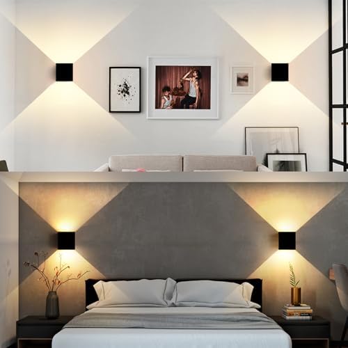 2 Pack LED 20W Outdoor Wall Lights Exterior/Interior 3 Colors Adjustable Wall Sconce Up and Down Light Porch Lights IP65 Waterproof Exterior Wall Sconce Modern Outdoor Lighting Square Aluminum Black - Image 3