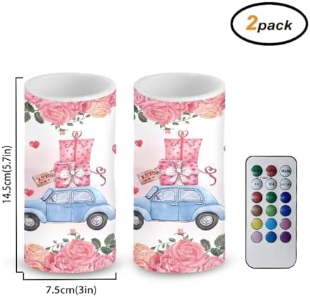 Battery Operated Flameless Candles with Remote and Timer Set of 2 Valentines Day Floral Truck Gifts Print Flameless LED Pillar Candles for Home Decoration Battery Tea Lights - Image 2