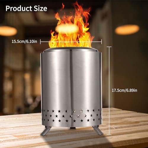 Tabletop Durable Stainless Steel Fire Pit for Extended Combustion Time for Backyard and Urban Life, with Travel Bag, Silver, 6.10" X 6.10" X .89" - Image 2