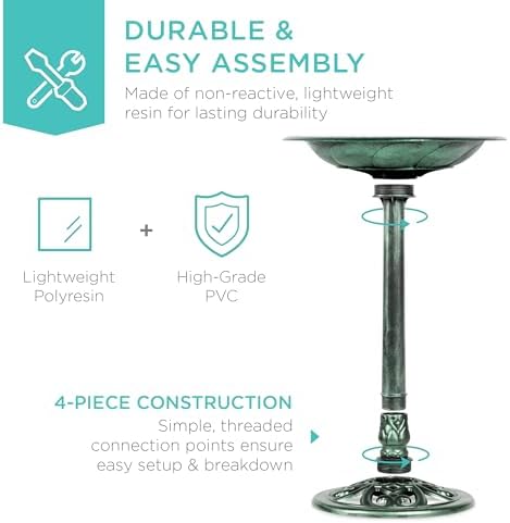 Best Choice Products Bird Bath, 28in Outdoor Resin Pedestal - Mint Green - Image 5