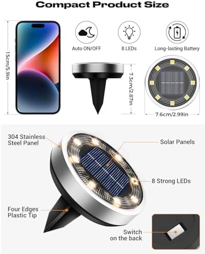 btfarm 12 Pack Solar Lights Outdoor Waterproof, 8 LED Solar Ground Lights - Image 6