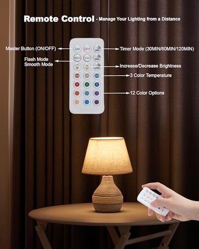 UMEXUS 10" Small Ceramic Cordless Table Lamp, Rechargeable Battery, Coastal - Image 5