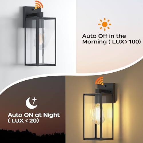 13" Dusk to Dawn Exterior Lighting Fixture, Outdoor Porch Light Wall Sconce - Image 2