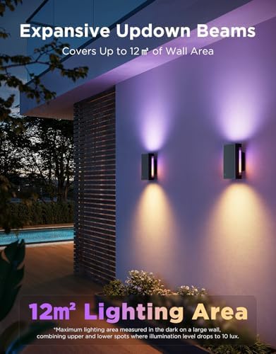 Govee Outdoor UpDown Wall Light, 2 Pack, 1200LM RGBICWW Smart Porch Lights - Image 4