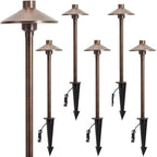 Gardencoin Solid Brass Low Voltage Landscape Pathway Lights (6.7'' Shade, 21.9'' Tall), 12V AC/DC Heavy Duty LED Path Lights Outdoor Wired, Antique Bronze Walkway Lights Without G4 Bulb, 6 Pack by Gardencoin