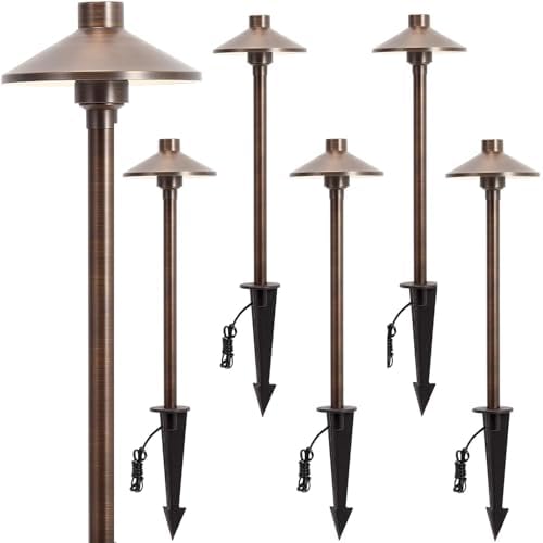 Gardencoin Solid Brass Low Voltage Landscape Pathway Lights (6.7'' Shade, 21.9'' Tall), 12V AC/DC Heavy Duty LED Path Lights Outdoor Wired, Antique Bronze Walkway Lights Without G4 Bulb, 6 Pack by Gardencoin