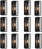 18 Inch 12 Pack Outdoor Wall Lantern Light Fixture，Large Black Exterior Wall Sconce with Clear Glass | Waterproof Anti-Rust Porch Light with E26 Socket for Entryway, Patio, Garage by KsDhewi