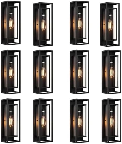 18 Inch 12 Pack Outdoor Wall Lantern Light Fixture，Large Black Exterior Wall Sconce with Clear Glass | Waterproof Anti-Rust Porch Light with E26 Socket for Entryway, Patio, Garage by KsDhewi