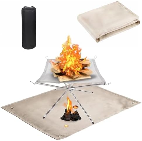 Portable Fire Pit for Camping,22 inch Outdoor Folding Fireplace with Heat Resistant Firepit Mat & Carrying Bag,Upgrade 304 Stainless Steel Mesh BBQ Fire Bowl for Picnics,Campfire,Backyard,Garden by Unknown