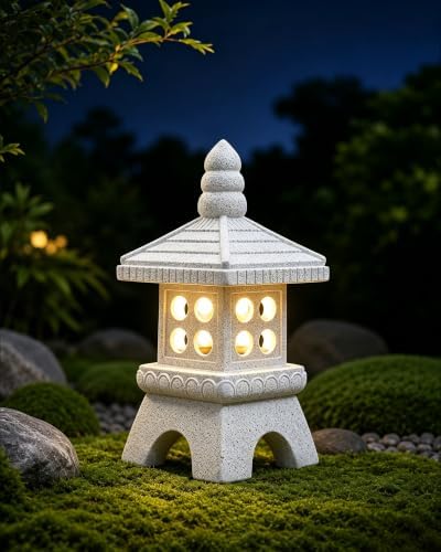 Nacome Solar Pagoda Garden Statues: 15.7-Inch Gray Outdoor Zen Decor by Nacome