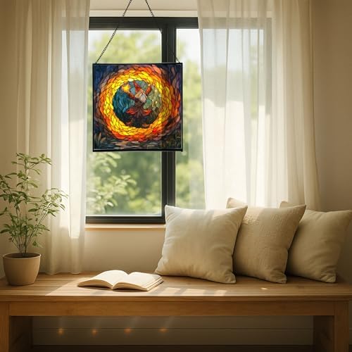 Fire Ring Gnome Dance Stained Glass Suncatcher – Square Hanging Window Panel for Home or Greenhouse – Whimsical Glass Art Gift for Garden Lovers, Christmas, Halloween, Father Days sMbiCD - Image 7