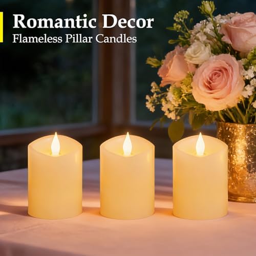 3x4 inch Flameless Candles: Realistic Flameless LED, Battery-Powered Pillar Candles with Remote & Timer, Fake Candles for Fall Decor, (Ivory, 3"*4"-3pcs) - Image 4