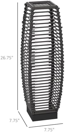 Outdoor Solar Floor Lamp, Rattan Garden Lantern with Auto LED Light, Gray - Image 5