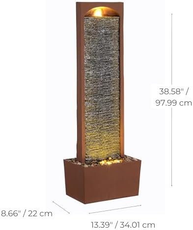 Teamson Home 38.5" Faux Slate Outdoor LED Waterfall Fountain, Red Rock - Image 6