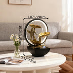 AOZITA Tabletop Fountain, Indoor Waterfall Fountain, Small Home Décor Zen Relaxation Soothing Sound Machine for Office, Living Room, or Bedroom, Bronze Metal Lotus with HBird, River Rocks, Round LED - Image 2