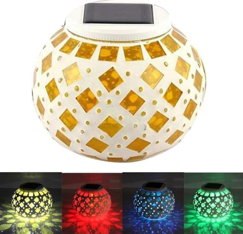 Solar Night Lights for, Mosaic Glass Ball Garden Lights, for Bedroom Party Garden Patio Yard Decoration Lighting Solar Outdoor Table Lamp (Yellow Square) by Unknown
