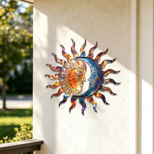 Celestial Sun and Moon Metal Sign Rustic Wall Art Plaque for Home Garden Patio Indoor Outdoor Decor Heavy Duty Waterproof Iron Hanging Ornament (16 INCH) - Image 3
