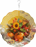 Thanksgiving Fall Wind Spinner for Yard and Garden, Sunflowers Bird Orange Pumpkin Hanging Wind Spinner Outdoor 3D Kinetic Wind Sculpture Spinners Indoor Outdoor Patio Décor Ornaments Gift 10" by Unknown