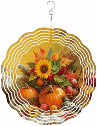 Thanksgiving Fall Wind Spinner for Yard and Garden, Sunflowers Bird Orange Pumpkin Hanging Wind Spinner Outdoor 3D Kinetic Wind Sculpture Spinners Indoor Outdoor Patio Décor Ornaments Gift 12" by Unknown