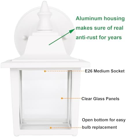 LIT-PaTH Outdoor Wall Light Fixture, Antirust Aluminum Glass, White 1 Pack - Image 2
