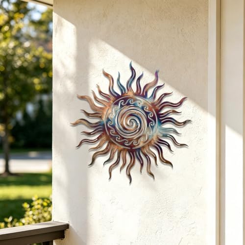 Sun Metal Wall Art Celestial Decorative Plaque Rustic Iron Decor for Living Room Bedroom Patio Garden Outdoor Indoor Hanging Ornament (24 INCH) - Image 3