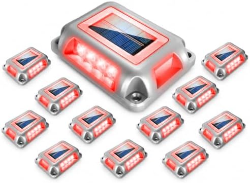 T-SUN Solar Driveway Lights Outdoor 12 Pack, Red LED Dock Marine Deck Light by T-SUN