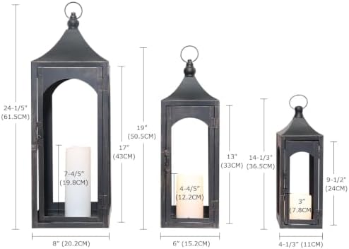 NEEDOMO Lanterns Decorative Indoor&Outdoor, Set of 3 Outdoor Lanterns for Porch, 26" Metal Frame Candle Holders with LED Candles, Fall, Christmas - Image 2