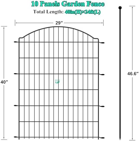 Decorative Garden Fences 40in x 24ft, 10 Pack Outdoor Fencing Animal Barrier Dog Border, Metal Wire Fence Panels for Garden Decor, Flower Bed Edging Borders for No Dig Patio Yard - Image 3