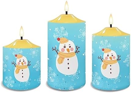 Cozeyat Flickering Flameless Candles with Remote, Long Lasting LED Tea Lights with Timer, Cute Winter Snowman Design Ivory Pillar Battery Operated Candles for Christmas Decoration - Image 2