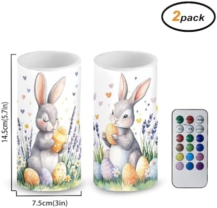 Floral Bunny Easter Egg Flameless Candles Battery Operated Candles with Timer Remote Control LED Pillar Lights for Easter Day Party Home Decorations - Image 2
