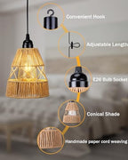 Battery powered Remote Control Hanging Pendant Light , Hand knitting 2 Pack - Image 6