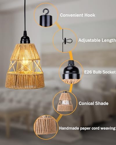 Battery powered Remote Control Hanging Pendant Light , Hand knitting 2 Pack - Image 6