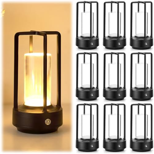 10 Pack Balck Portable Metal Table Lamp LED Rechargeable Cordless Table Light Battery Operated Desk Touch Lamp 3 Color Stepless Dimming Light for Home Outdoor Camp Patio Bar Restaurant by Unknown