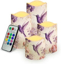 Rose Purple Hummingbird Flower Flickering Flameless LED Candles with Remote and Timer Set of 4 Color Changing Battery Operated Candles Home Birthday Decoration by Uorisanigo