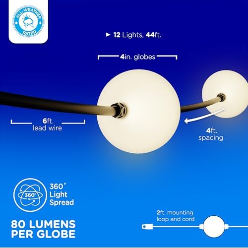 Enbrighten Globe Outdoor String Lights, 44ft, 12 Lights, White Light Only - Image 4