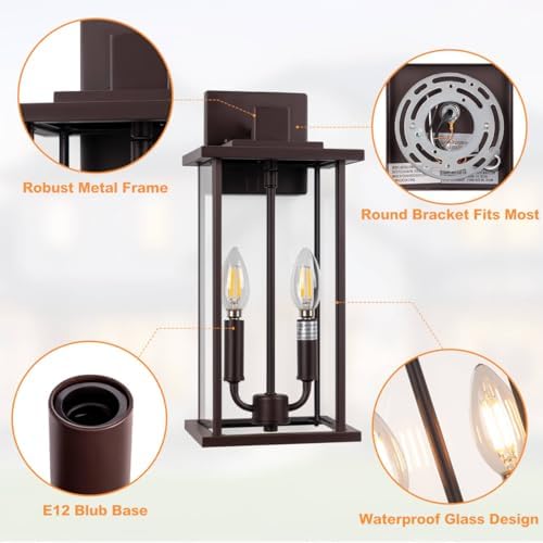 16 Inch 2-Light Brushed Bronze 2 Pack Large Outdoor Wall Sconce - Image 3