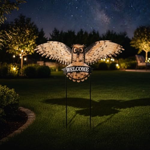 Large Vintage Owl Decorative Garden Stakes with Welcome Sign - Image 6