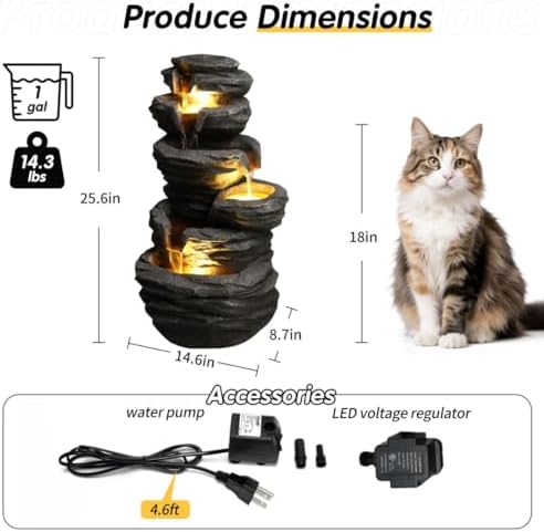 Stacked Rock Outdoor Water Fountain with LED Lights Cascading Tiered Garden Fountain Resin Decor for Patio Backyard Porch - Image 4