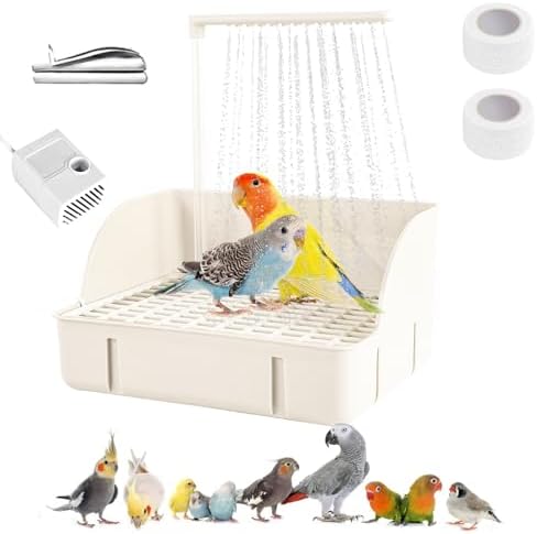 Parrot Bathtub Bird Automatic Bath Shower,Large Bird Shower Fountain Indoor Bathtub with Running Water, Contains USB and Pump,for Pet Birds, African Grey, Cockatiel, Conure, Budgie, Lovebird(White) by Welldobetter