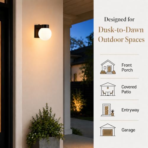 Alighting Dusk to Dawn Outdoor Wall Sconce, Black Globe Porch Light - Image 2